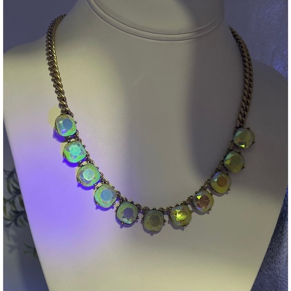 J. Crew Yellow Opalescent AB Gold Tone Glowing Square Rhinestone Necklace‎ - Picture 4 of 13